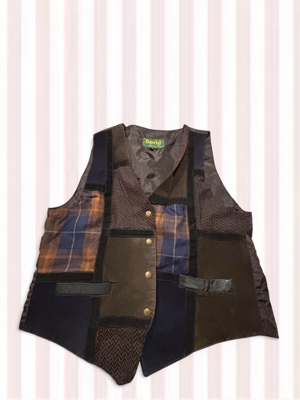 Patchwork Wool-Blend Vest in Brown and Navy